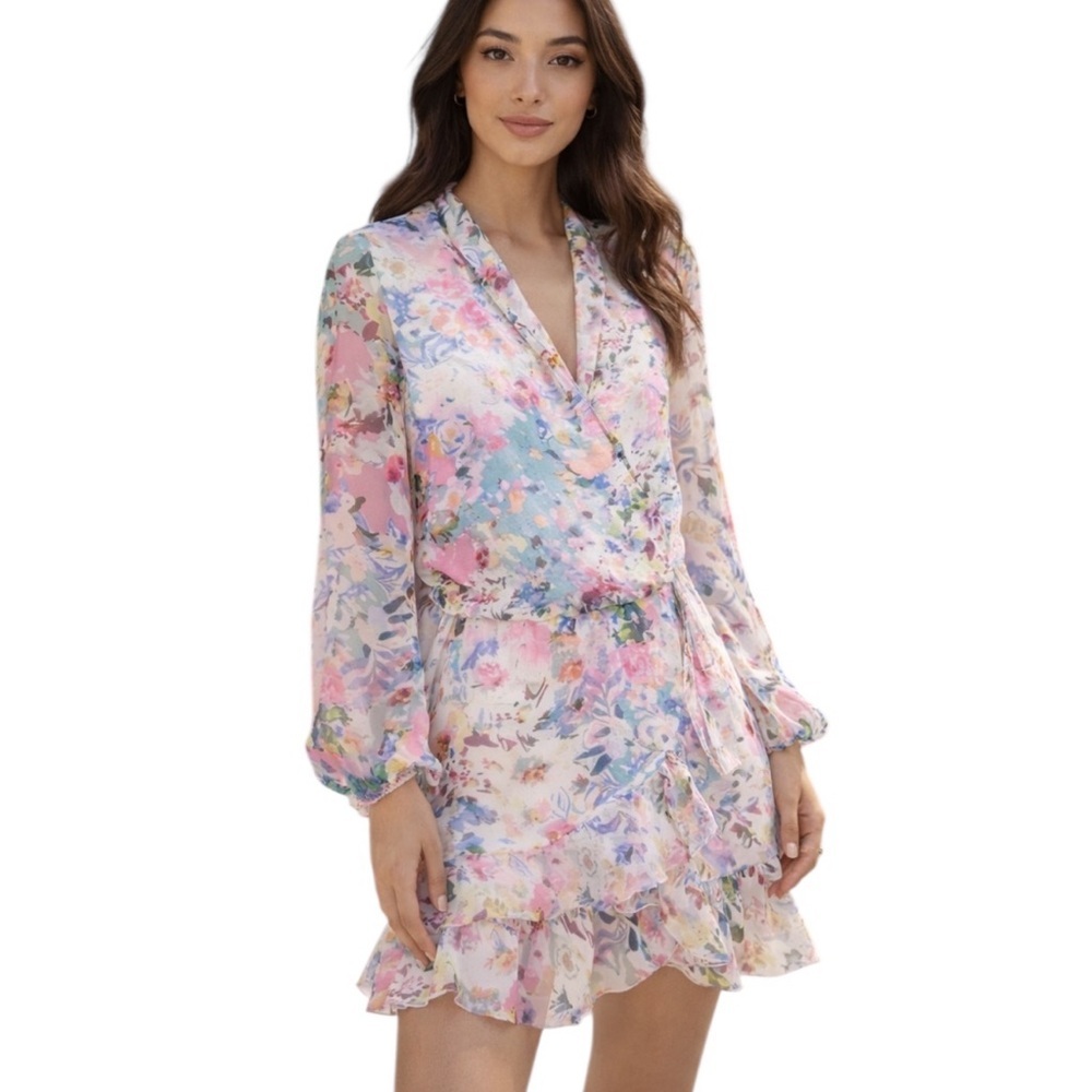ROCOCO SAND Revolve Floral Print Wrap Mini Dress Size XS